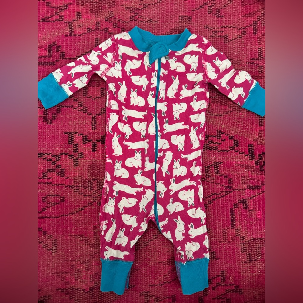Hanna Andersson Pink and Blue Bunny Print Kids Footie